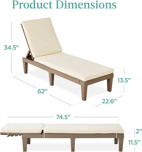Vista 3 de Best Choice Products Sillón para exteriores, tumbona de resina para patio, piscina, patio trasero, porche con cojín de asiento, respaldo ajustable