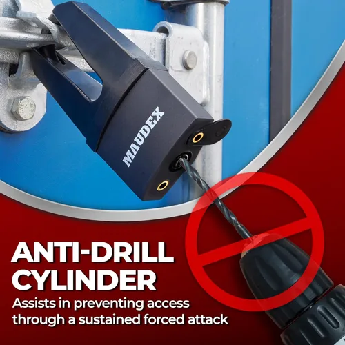 Vista 3 de Maudex® MDL60 Candado de alta seguridad para uso en exteriores – [10 llaves] – [Cilindro antitaladro, antipúas] – Cerradura ideal para unidad