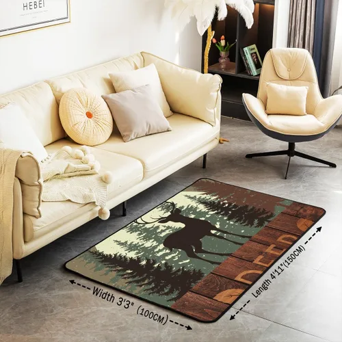 Vista 3 de Castle Fairy Alfombra antideslizante para sala de estar, diseño de ciervos salvajes, pinos de la selva, alfombra antideslizante para sala de estar