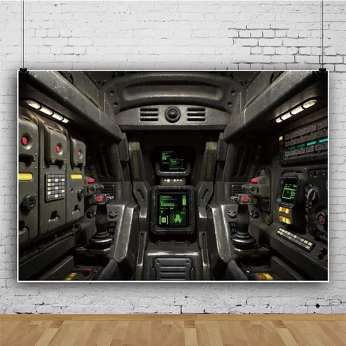 Vista 2 de Telón de fondo de fotografía de cabina de avión, de 5 x 3 pies, de ciencia ficción, nave espacial, interior, para niños, fiesta de cumpleaños