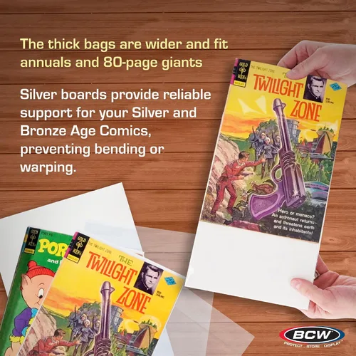 Vista 5 de BCW Bolsas gruesas resellables plateadas para cómics y tableros de respaldo