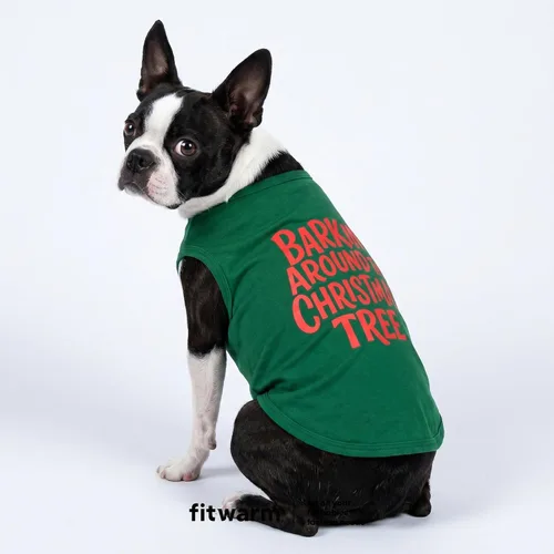 Vista 2 de Fitwarm Barkin' Around the Christmas Tree - Camisa para perro, ropa navideña para perros pequeños, niños y niñas, camiseta sin mangas festiva