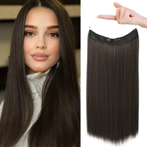 Vista 43 de REECHO - Extensiones de cabello con alambre invisible y con cintillo transparente, tamaño ajustable, clips seguros extraíbles, cabello lacio, diseño