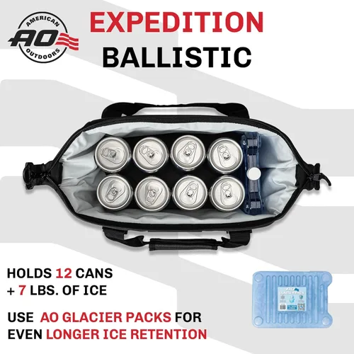 Vista 3 de AO Coolers Expedition - Enfriador suave balístico, aislado, a prueba de fugas y resistente a la abrasión, 12 latas, negro/carbón