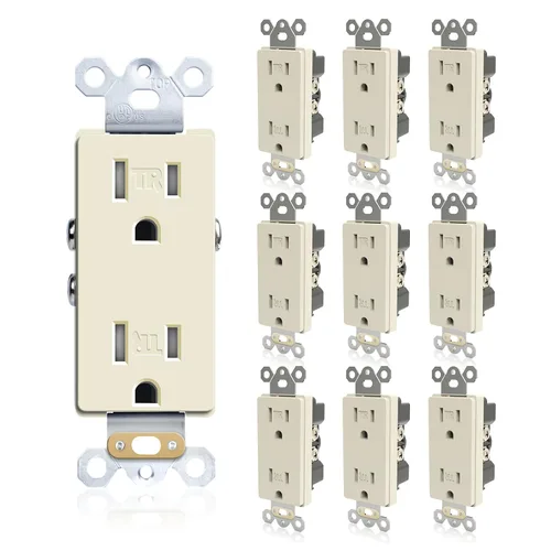 Vista 11 de TOPELER Paquete de 10 tomas decorativas, enchufes de pared estándar resistentes a manipulaciones de 15A 125V, autoconexión a tierra, 2 polos, 3