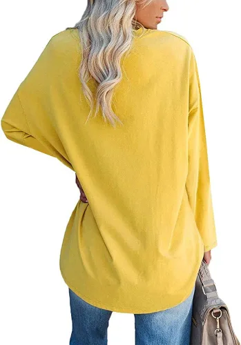 Vista 2 de Fisoew Camisetas de manga larga para mujer, holgadas, casuales, con cuello redondo, blusa suave