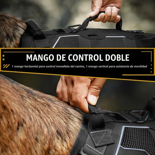Vista 5 de OneTigris Arnés táctico para perros grandes, arnés táctico ajustable para perro con asas, chaleco reflectante resistente y transpirable, chaleco