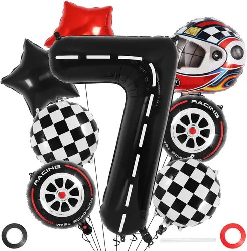 Vista 13 de Globos de cumpleaños de auto de carreras, globo número 0 de carrera, globo de aluminio grande de 40 pulgadas, globo negro 0 para decoración