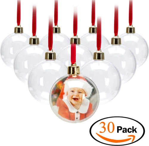 Vista 9 de AMS Paquete de 30 adornos acrílicos transparentes rellenables de 2.75 pulgadas, bolas de plástico de Navidad para decoración de bodas, adornos
