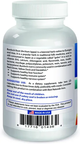 Vista 2 de Best Naturals Raíz de bardana 425 mg 180 Cápsulas