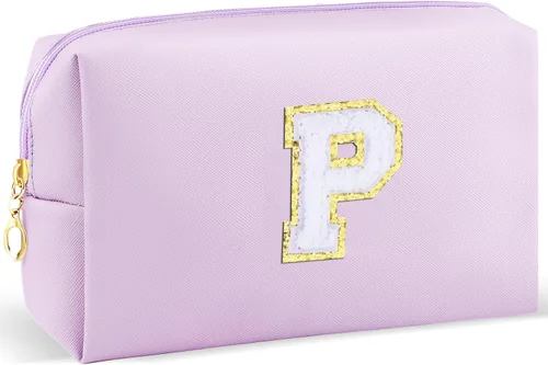 Vista 81 de URSKYTOUS Regalos para niñas, bolsa de maquillaje con inicial, bolsa de cosméticos personalizada con cremallera, bonita bolsa de aseo de viaje, Azul