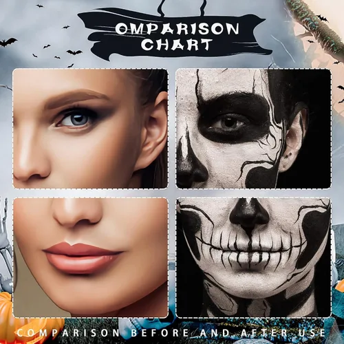 Vista 4 de Kit de pintura facial en blanco y negro: maquillaje corporal de Halloween, juego de efectos especiales para adultos, maquillaje profesional SFX
