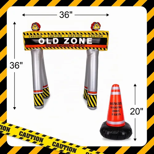 Vista 3 de ArtCreativity Old Zone - Barricada inflable + cono para decoraciones de fiesta sobre la colina, decoraciones de cumpleaños 40, 50, 60, accesorios