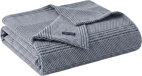 Vista 7 de Nautica - Manta Individual, Ropa de Cama de Algodón Hilado en Anillo, Peso Medio para Todas las Estaciones, Básicos para Dormitorio Compartido Azul