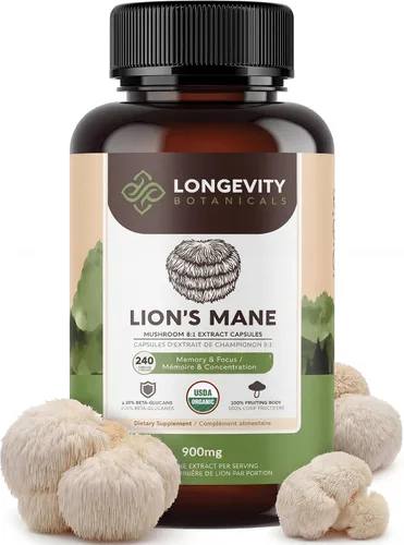 Vista 11 de Longevity Botanicals Cápsulas orgánicas de hongo melena de león extracto suplemento 120ct Hericium Erinaceus cuerpo fructífero ≥20%