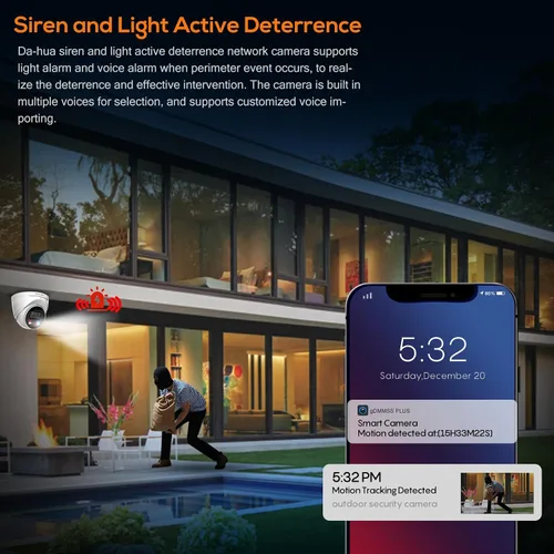 Vista 4 de VIKYLIN 4K 8MP POE IP AI Wizsense Cámara, DMSS/SmartPss Lite, disuasión activa con audio bidireccional, visión nocturna inteligente de doble luz