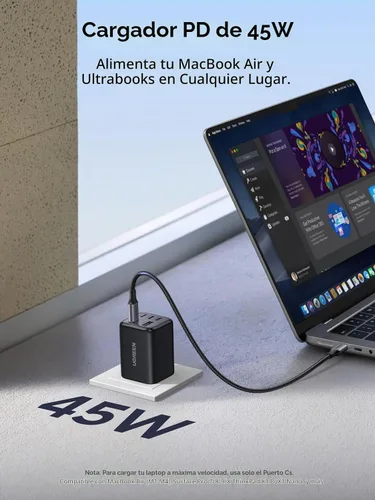 Vista 5 de UGREEN Bloque de cargador USB C de 5 puertos de 45 W, PD/PPS/QC de carga rápida de 45 vatios, cargador GaN con 4 puertos USB C para iPhone 17/16/15
