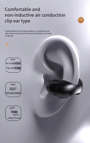 Vista 6 de Auriculares inalámbricos con clip de oreja abierta, Bluetooth 5.3, auriculares deportivos con micrófono integrado, auriculares estéreo de alta