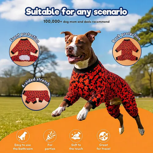 Vista 4 de LovinPet Pijama de perro gordo para perros medianos, camisa para aliviar la ansiedad de las mascotas, camisa de protección solar, tela elástica Negro