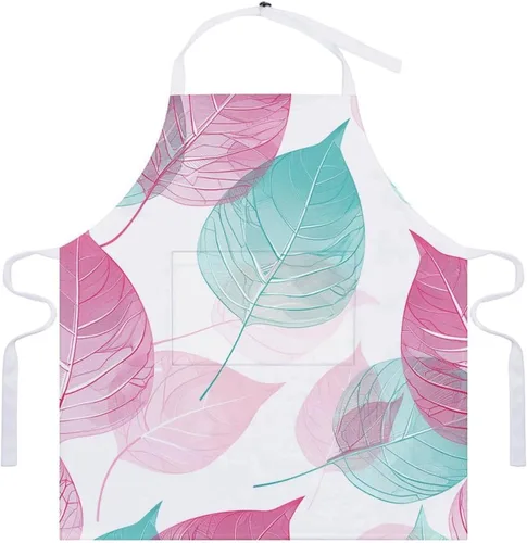 Vista 7 de MUSM Apron for Adults - 27.6 X 31.5 Inch, Heavy-Duty Polyester Aprons with Two Large Pockets, Waterproof Peach And Teal Leaves Kitchen Apron for