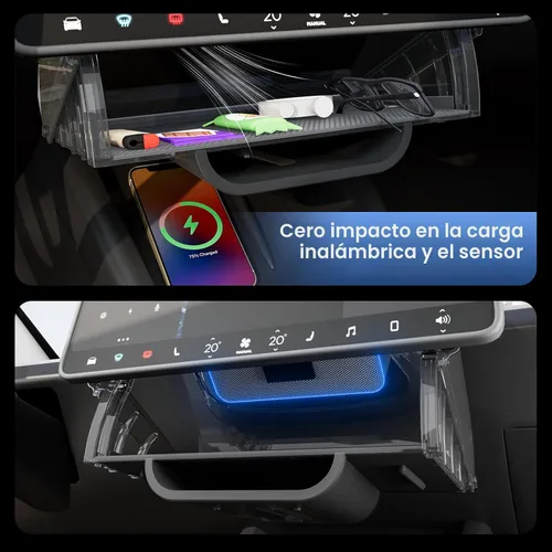 Vista 5 de Organizador de almacenamiento debajo de la pantalla para Tesla Model Y Juniper 2025-2026/Model 3 Highland 2024-2026, bandeja organizadora de consola