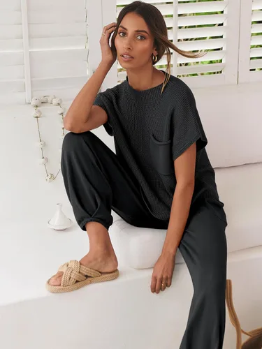 Vista 5 de Caracilia Conjunto de dos piezas para mujer, conjunto de suéter de punto a juego, conjunto de ropa deportiva de verano a la moda