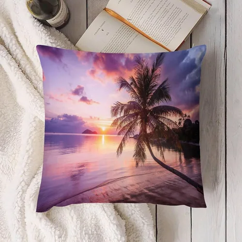 Vista 4 de Juego de 2 fundas de almohada con diseño escénico del océano tropical, fundas de almohada para sofá, fundas de almohada de poliéster para sofá
