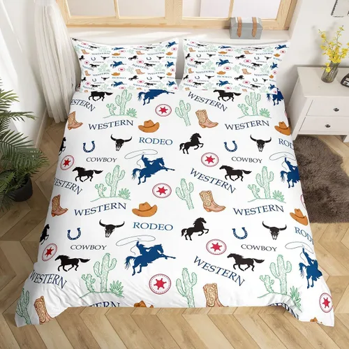 Vista 11 de Juego de ropa de cama de piel de vaca, funda de edredón con estampado de vaca de las tierras altas, tamaño individual, funda de edredón tribal Multi
