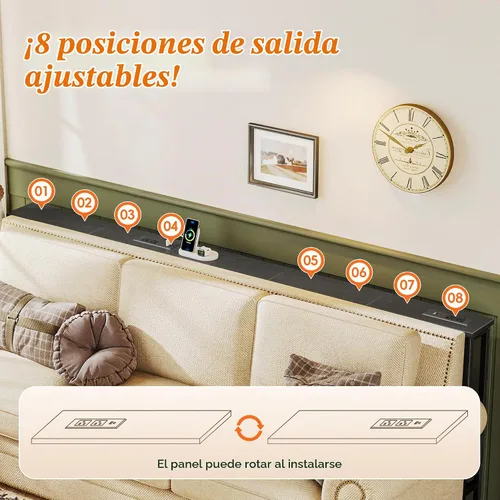 Vista 6 de SUPERJARE - Mesa de sofá de 79 pulgadas con 2 tomas de corriente y puertos USB-C, mesa consola estrecha de 5.9 pulgadas con almacenamiento, mesa