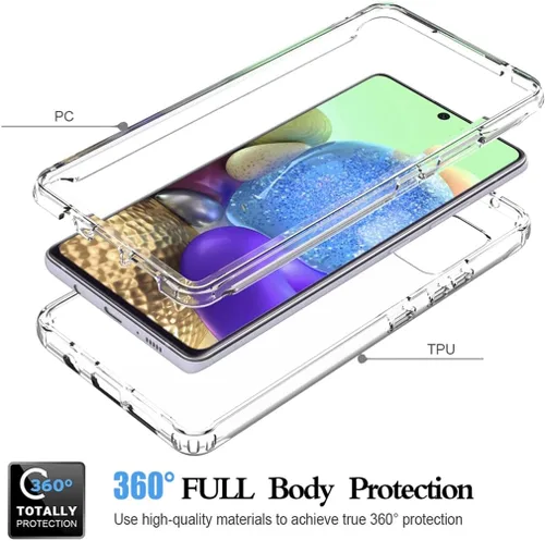 Vista 3 de Funda para Galaxy A71 4G SM-A715F con protector de pantalla de vidrio templado, transparente 360 de protección de cuerpo completo, carcasa dura +