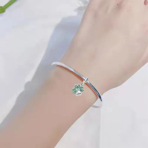 Vista 4 de Dije de trébol de cuatro hojas de buena suerte compatible con pulseras Pandora