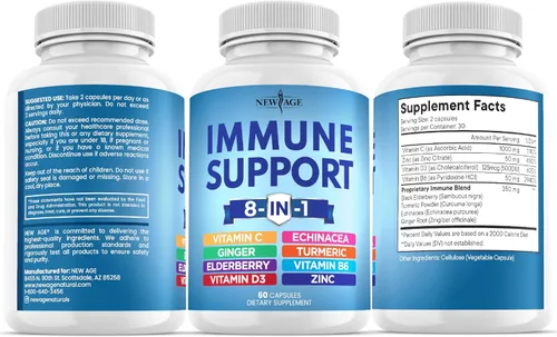 Vista 8 de Suplemento potenciador de apoyo inmunológico 8 en 1 con equinácea, vitamina C y zinc 50mg, vitamina D 5000 UI, cúrcuma curcumina y jengibre, B6