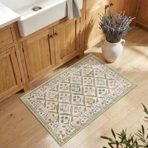 Vista 2 de jinchan Haden - Alfombra de entrada de 2 x 3 pulgadas, diseño floral vintage, lavable, suave, antideslizante, de pelo bajo, para puerta, cocina