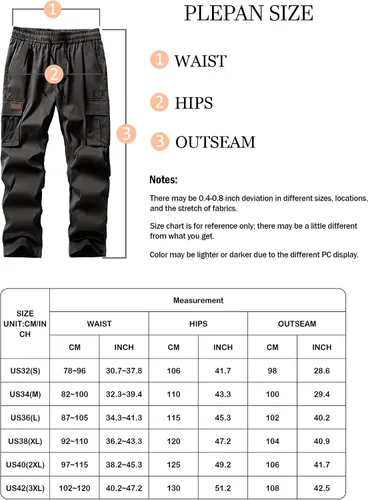 Vista 7 de PLEPAN Mens Cargo Pants Casual Hiking Joggers Sweatpants Lightweight Drawstring Work Pants with 4 Pockets