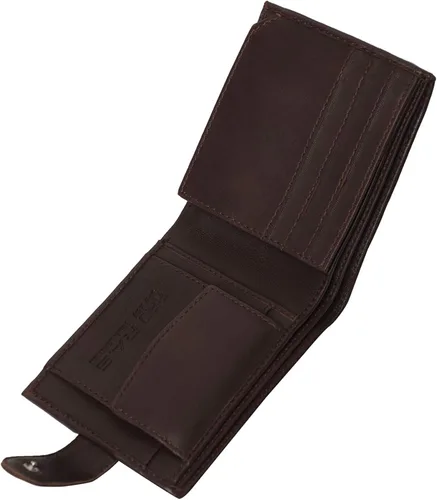 Vista 5 de ras Mens Soft Brown Smooth piel auténtica cartera con ID y la moneda bolsillo