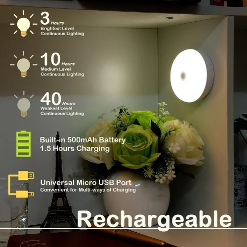 Vista 3 de RTSU Luz táctil recargable, DIY Stick Anywhere Led Night Light Touch Lamp Touch Light