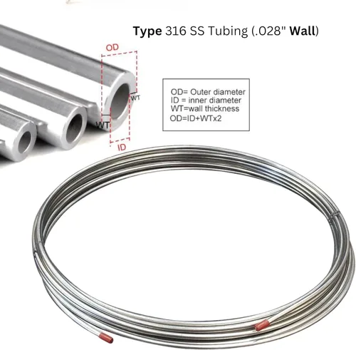 Vista 3 de Bobina de tubería de acero inoxidable de 50 pies de diámetro exterior - Tubería tipo 316 SS (pared de .028 pulgadas)
