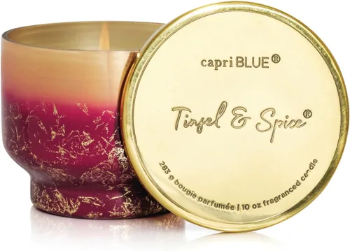 Vista 9 de Capri Blue Glimmer Mini Tin - Vela perfumada a manzana con mini portavelas, mezcla de cera de soja, Capri Blue Apple Cider Social Red and Gold