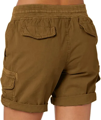 Vista 3 de Pantalones cortos sueltos con levantamiento de glúteos de lino hasta la rodilla Pantalones cortos deportivos para mujer con bolsillos Pantalones