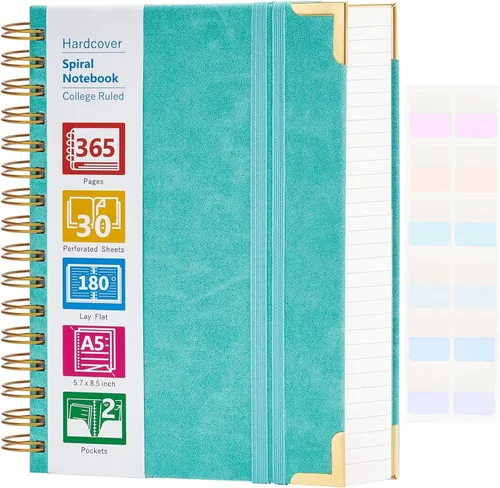 Vista 16 de Cuaderno en espiral, cuaderno de cuero de tapa dura de 365 páginas, diario de gran formato A5 para mujeres y hombres, cuadernos rayados