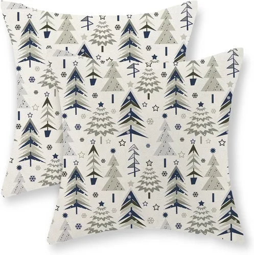 Vista 35 de Juego de 2 fundas de almohada navideñas de 16 x 16 pulgadas, fundas de almohada de lino color rojo con diseño de alces y ciervos de invierno