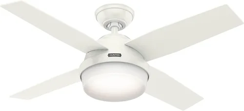 Vista 8 de Hunter Dempsey, ventilador de techo, moderno, silencioso, 44 pulgadas, níquel cepillado con luz LED y control remoto, montaje estándar, 4