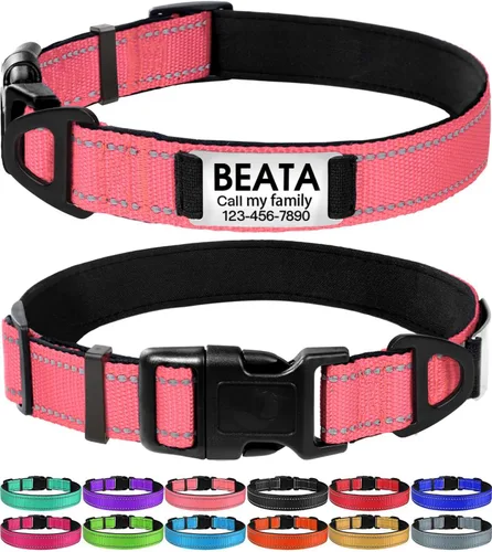 Vista 7 de Joytale Collares para perros personalizados, collar de nailon reflectante con placa de nombre grabada, personalizado para perros pequeños, negro, S