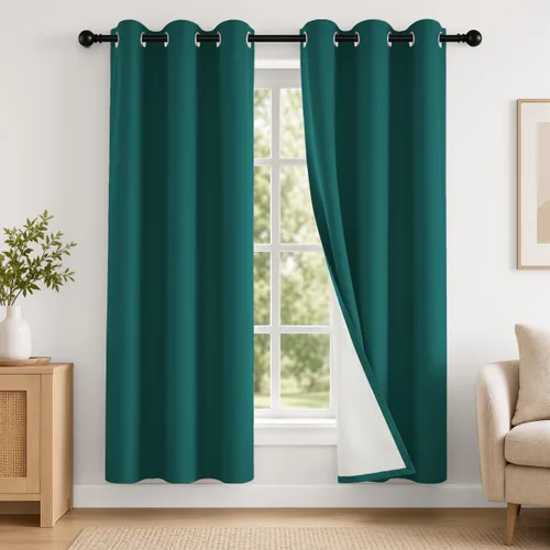 Vista 107 de 2 paneles de cortinas 100% opacas, de peso medio, con aislamiento térmico y ojales para dormitorio, sala de estar, tratamiento de ventana