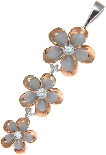 Vista 2 de Arthur's Jewelry Plata de ley 925 2 tonos rosa chapado en oro rosa hawaiano 3 plumeria colgante colgante, Circonita Cúbica