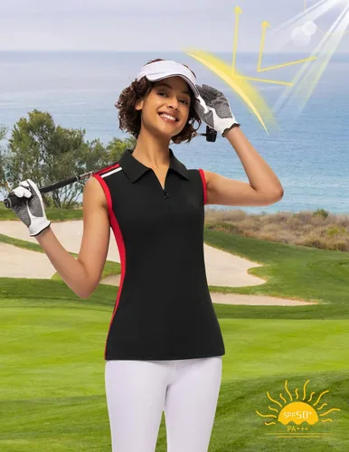 Vista 2 de JACK SMITH Polo de golf sin mangas para mujer con cuello con cremallera para mujer, secado rápido