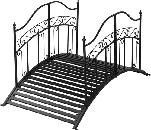 Vista 10 de Outvita Puente de jardín de metal de 4 pies para exteriores, elegante puente decorativo con acabado en polvo y barandilla de seguridad para patio