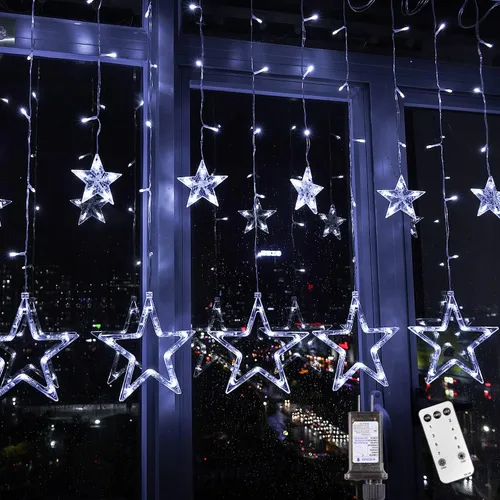 Vista 9 de Blingstar Luces de Cortina de Estrellas 138 LED 12 Estrellas Multicolor Luces de Navidad 8.2 Pies Luces de Ventana Conectables con Control Remoto