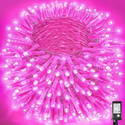 Vista 24 de Guirnalda de luces navideñas con 100 LEDs, tira de 33 pies, 8 modos, conectable, impermeable, parpadeante, con temporizador y memoria, para Azul