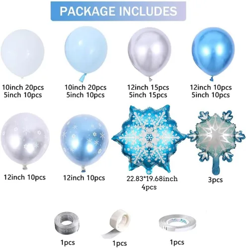 Vista 2 de Kit de arco de guirnalda de globos de copo de nieve azul - Globo de copo de nieve con globos de látex plateado azul blanco para el país